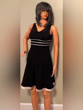 Ann Taylor Black Dress with beige Waist Stripes